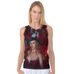 Beautiful Fantasy Women With Floral Elements Women s Basketball Tank Top by FantasyWorld7