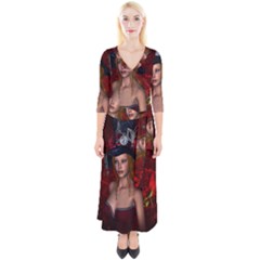 Beautiful Fantasy Women With Floral Elements Quarter Sleeve Wrap Maxi Dress by FantasyWorld7