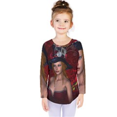 Beautiful Fantasy Women With Floral Elements Kids  Long Sleeve Tee