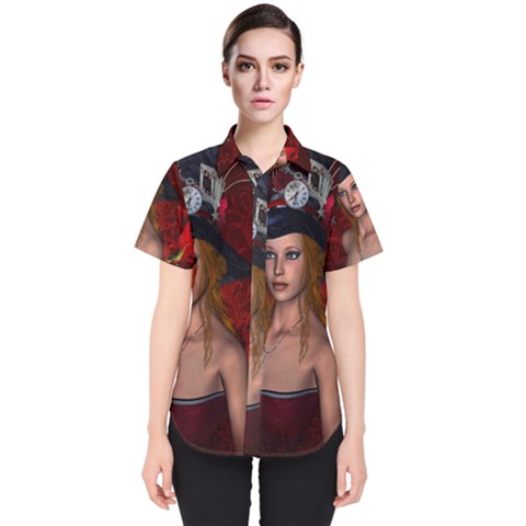 Beautiful Fantasy Women With Floral Elements Women s Short Sleeve Shirt by FantasyWorld7