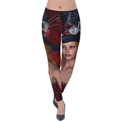 Beautiful Fantasy Women With Floral Elements Velvet Leggings by FantasyWorld7