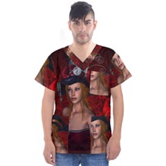 Beautiful Fantasy Women With Floral Elements Men s V-neck Scrub Top