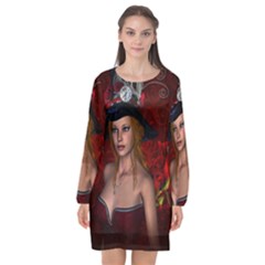 Beautiful Fantasy Women With Floral Elements Long Sleeve Chiffon Shift Dress  by FantasyWorld7