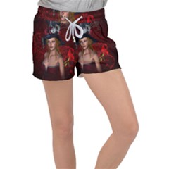 Beautiful Fantasy Women With Floral Elements Women s Velour Lounge Shorts by FantasyWorld7