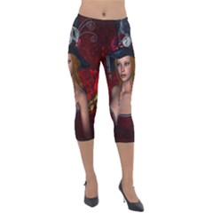 Beautiful Fantasy Women With Floral Elements Lightweight Velour Capri Leggings 