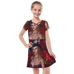 Beautiful Fantasy Women With Floral Elements Kids  Cross Web Dress