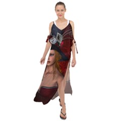 Beautiful Fantasy Women With Floral Elements Maxi Chiffon Cover Up Dress