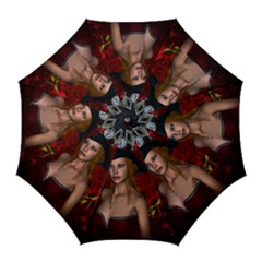 Beautiful Fantasy Women With Floral Elements Golf Umbrellas by FantasyWorld7