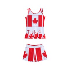 Canada Day Maple Leaf Canadian Flag Pattern Typography  Kid s Boyleg Swimsuit