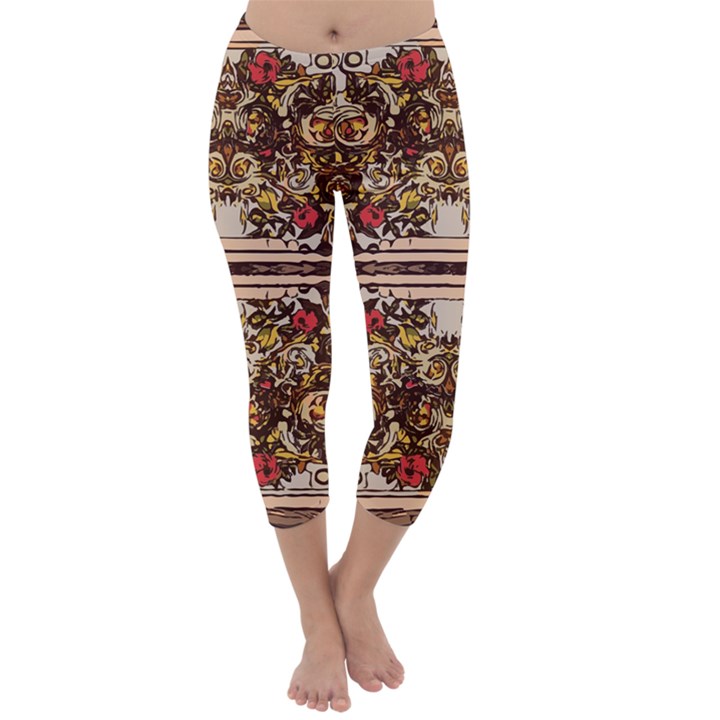 Roses Floral Wallpaper Flower Capri Winter Leggings 