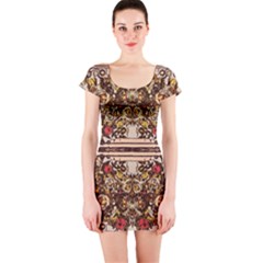 Roses Floral Wallpaper Flower Short Sleeve Bodycon Dress