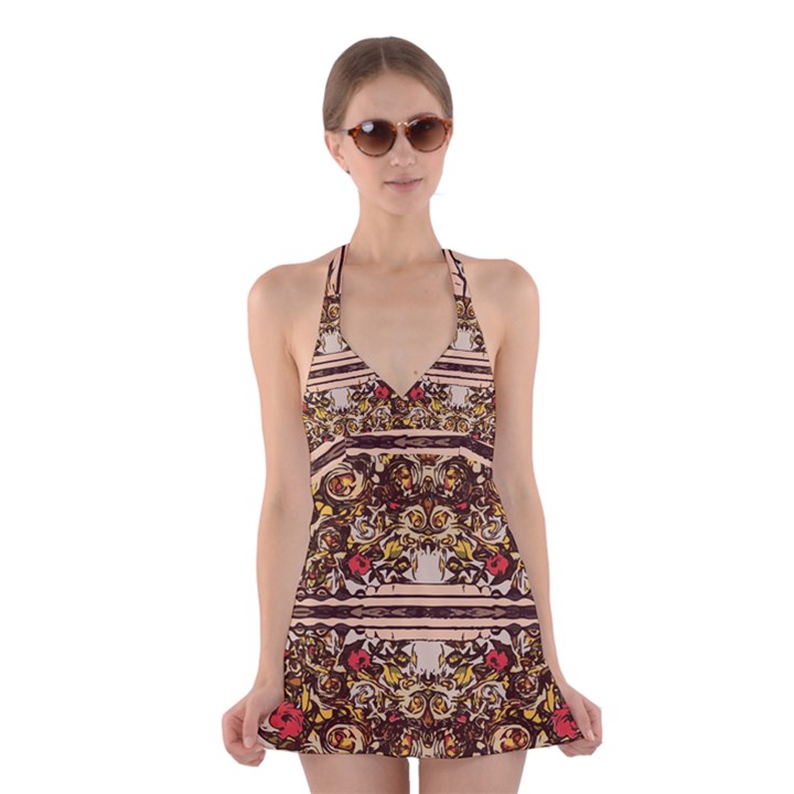 Roses Floral Wallpaper Flower Halter Dress Swimsuit 