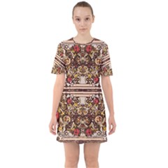 Roses Floral Wallpaper Flower Sixties Short Sleeve Mini Dress