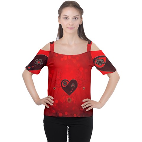 Wonderful Heart On Vintage Background Cutout Shoulder Tee by FantasyWorld7