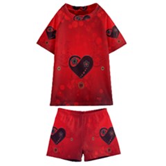 Wonderful Heart On Vintage Background Kids  Swim Tee And Shorts Set