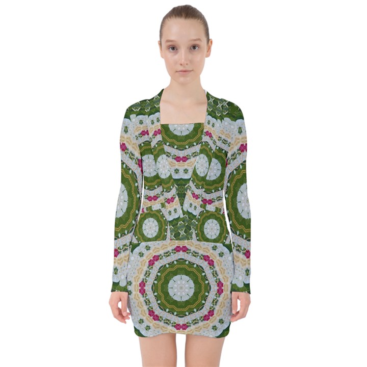 Fantasy Jasmine Paradise Love Mandala V-neck Bodycon Long Sleeve Dress