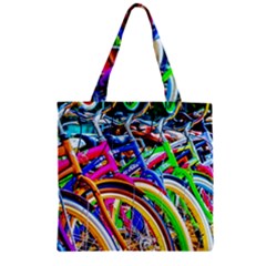 Colorful Bicycles In A Row Zipper Grocery Tote Bag by FunnyCow