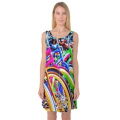 Colorful Bicycles In A Row Sleeveless Satin Nightdress by FunnyCow