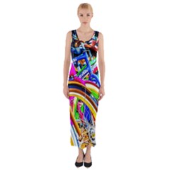 Colorful Bicycles In A Row Fitted Maxi Dress by FunnyCow