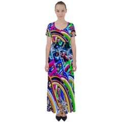 Colorful Bicycles In A Row High Waist Short Sleeve Maxi Dress by FunnyCow