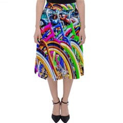 Colorful Bicycles In A Row Folding Skater Skirt