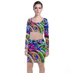 Colorful Bicycles In A Row Long Sleeve Crop Top & Bodycon Skirt Set by FunnyCow