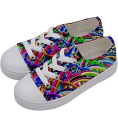 Colorful Bicycles In A Row Kids  Low Top Canvas Sneakers