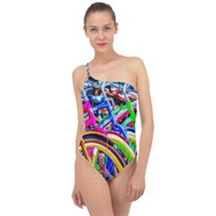 Colorful Bicycles In A Row Classic One Shoulder Swimsuit