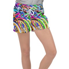 Colorful Bicycles In A Row Women s Velour Lounge Shorts