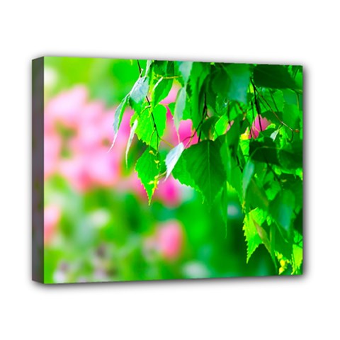 Green Birch Leaves, Pink Flowers Canvas 10  X 8  by FunnyCow