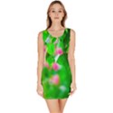 Green Birch Leaves, Pink Flowers Bodycon Dress View1