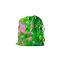 Green Birch Leaves, Pink Flowers Drawstring Pouches (Small)  View1