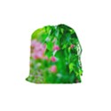 Green Birch Leaves, Pink Flowers Drawstring Pouches (Medium)  View1