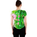 Green Birch Leaves, Pink Flowers Crew Neck Crop Top View2