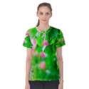 Green Birch Leaves, Pink Flowers Women s Cotton Tee View1