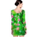 Green Birch Leaves, Pink Flowers Long Sleeve Bodycon Dress View2