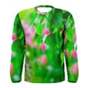 Green Birch Leaves, Pink Flowers Men s Long Sleeve Tee View1