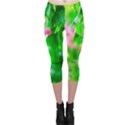 Green Birch Leaves, Pink Flowers Capri Leggings  View1