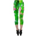 Green Birch Leaves, Pink Flowers Capri Leggings  View2