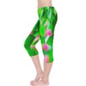 Green Birch Leaves, Pink Flowers Capri Leggings  View3