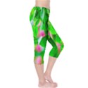 Green Birch Leaves, Pink Flowers Capri Leggings  View4