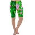 Green Birch Leaves, Pink Flowers Cropped Leggings  View1