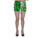 Green Birch Leaves, Pink Flowers Skinny Shorts View1