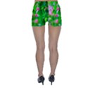 Green Birch Leaves, Pink Flowers Skinny Shorts View2