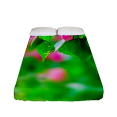 Green Birch Leaves, Pink Flowers Fitted Sheet (Full/ Double Size)