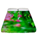 Green Birch Leaves, Pink Flowers Fitted Sheet (California King Size) View1