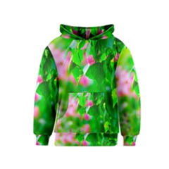 Green Birch Leaves, Pink Flowers Kids  Pullover Hoodie