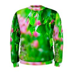 Green Birch Leaves, Pink Flowers Men s Sweatshirt