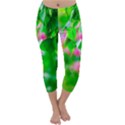 Green Birch Leaves, Pink Flowers Capri Winter Leggings  View1