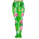 Green Birch Leaves, Pink Flowers Women s Tights View1